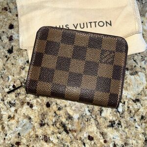 Louis Vuitton Damier Ebene Checker Zip Coin Wallet - Dark Brown